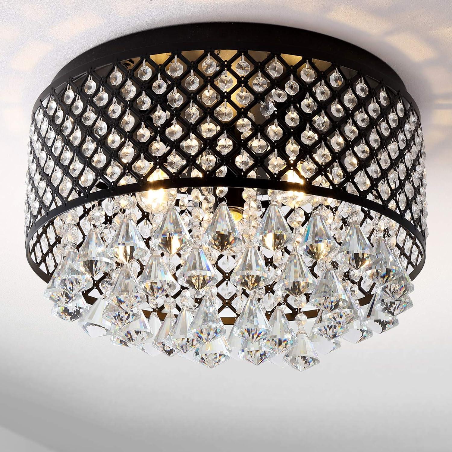 JONATHAN Y Evelyn 3-Light Crystal Drops/Metal LED Flush Mount