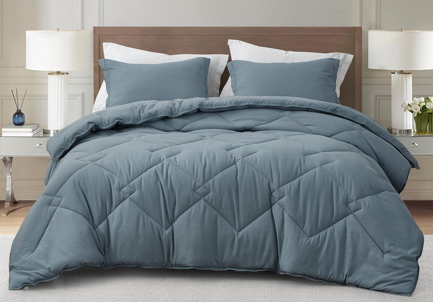 King Dusty Blue Reversible Microfiber Comforter Set