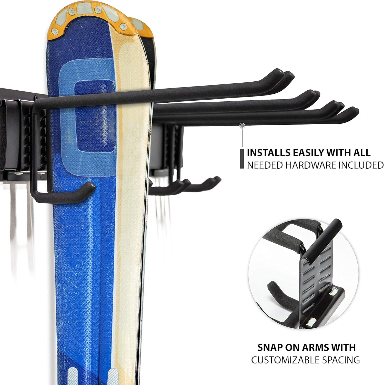 RaxGo Ski Rack, Ski Wall Mount Holds 4 Pairs of Skis & Skiing Poles or Snowboard, for Home & Garage