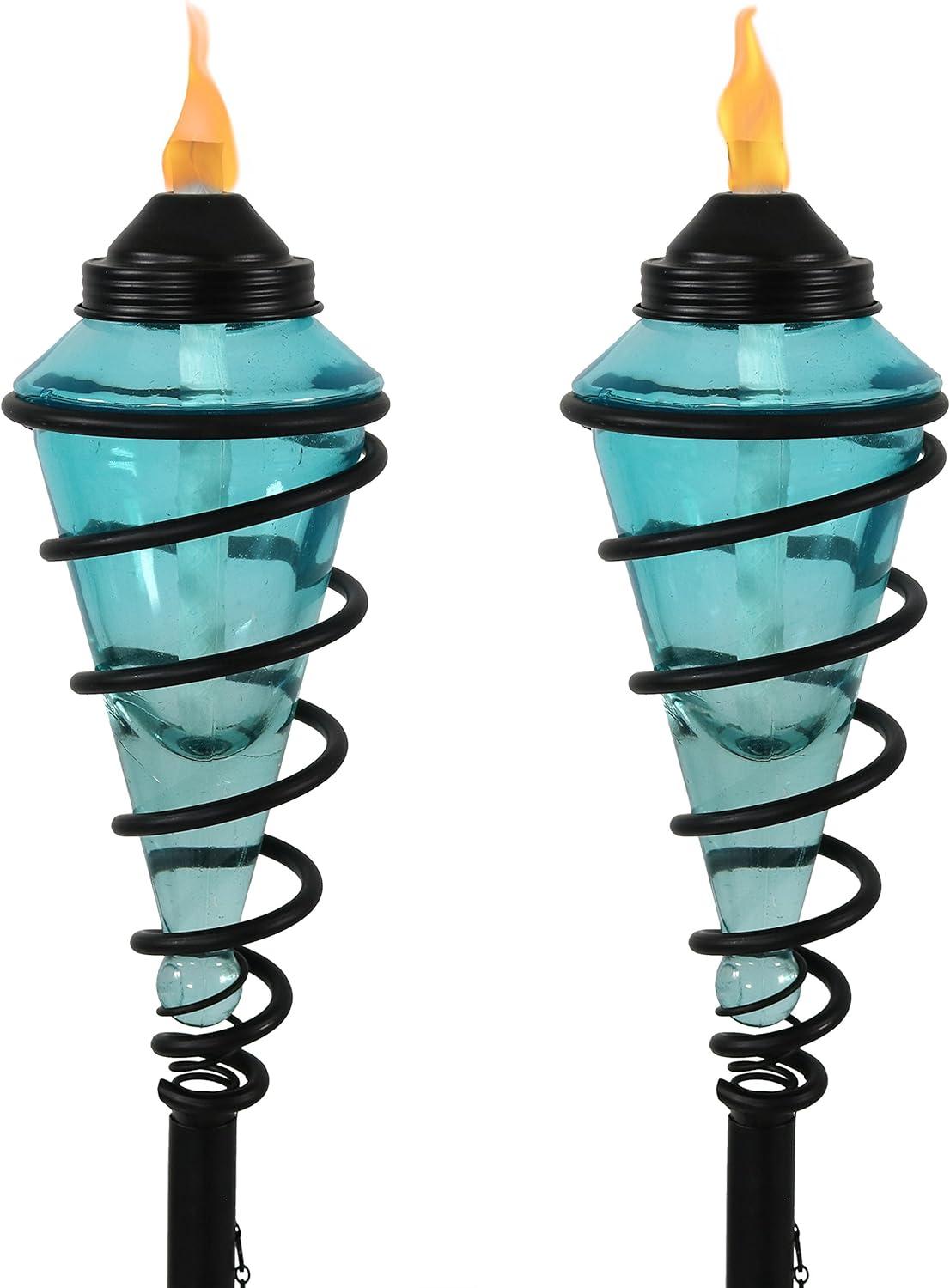 Sunnydaze Outdoor Adjustable Height Glass and Metal Swirl Patio and Lawn Torch Set