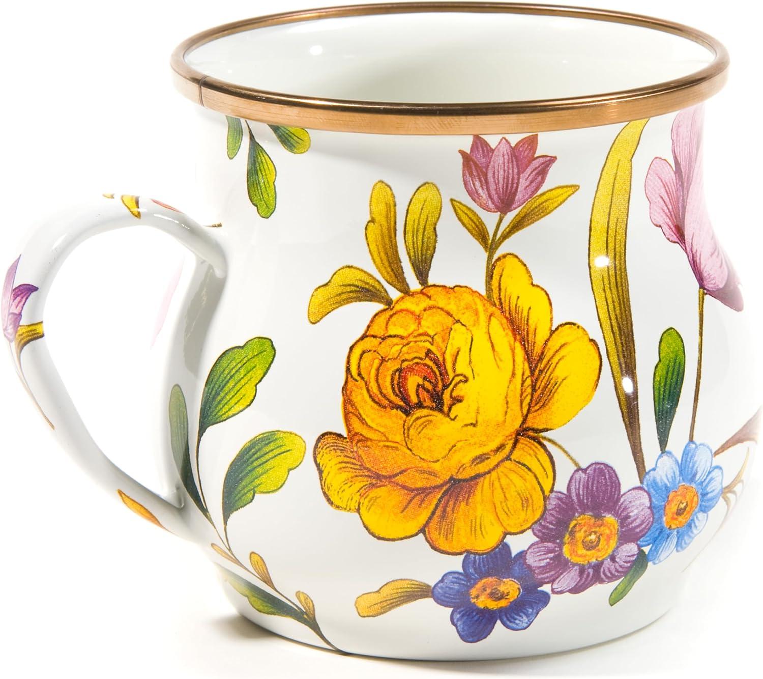 White Enamel Floral Market Coffee Mug, 16 Ounces