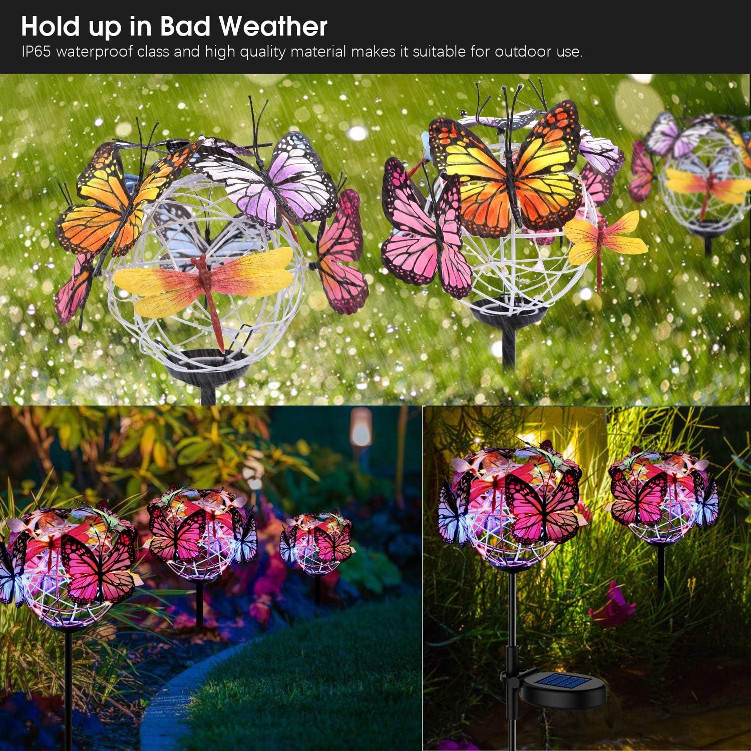 AYUQI 2 Pack Solar Lights, Solar Garden Stake Lights with Butterflies Decoration Outdoor Lights, Waterproof Solar Butterfly Lights for Patio Yard Pathway Garden Decor