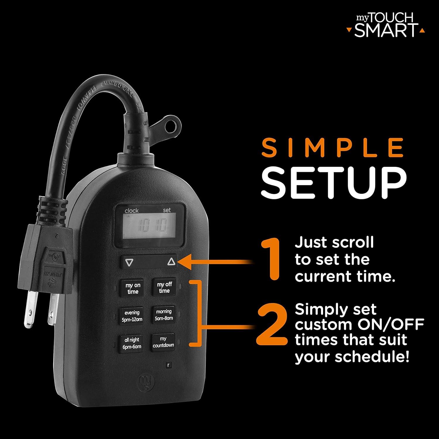 myTouchSmart Programmable Outdoor Plug-in Digital Timer, 2-Outlets, 26898, 0 amps