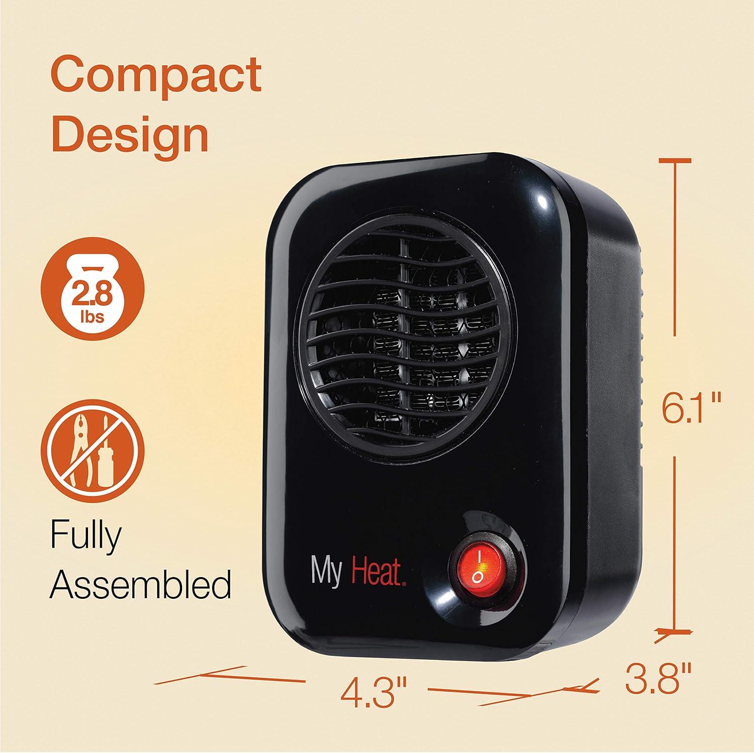 Lasko 6" 200W MyHeat Personal Tabletop Space Heater with Simple Controls, Black, 100, New