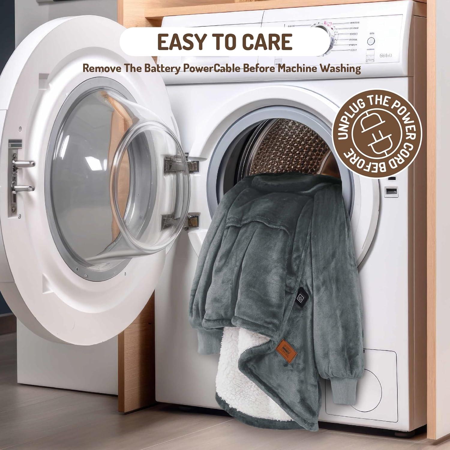 Gray Fleece Sherpa Hooded Heated Wearable Blanket