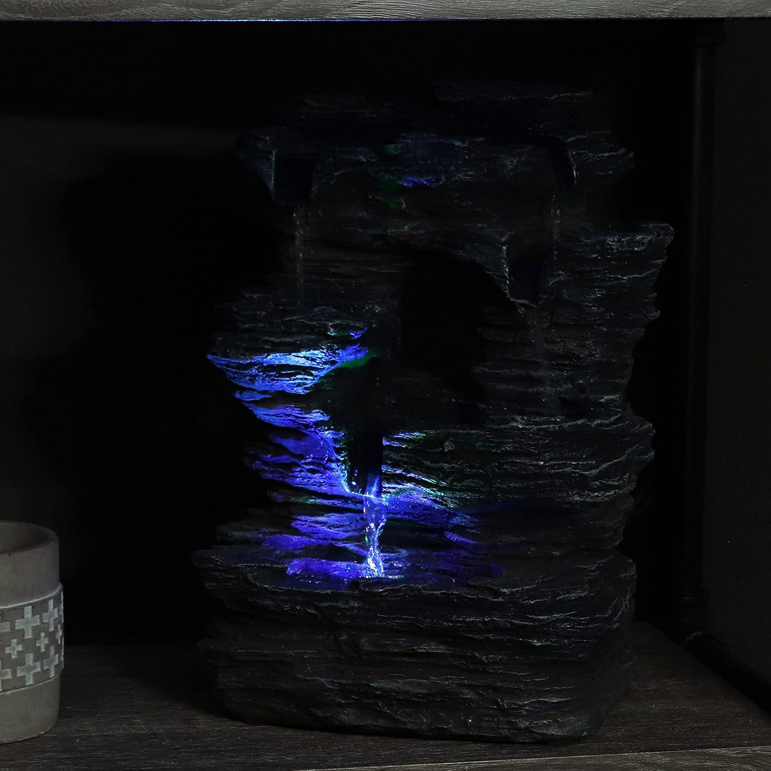 Sunnydaze Indoor Decorative Five Stream Rock Cavern Tabletop Water Fountain with Multi-Colored LED Lights - 13"