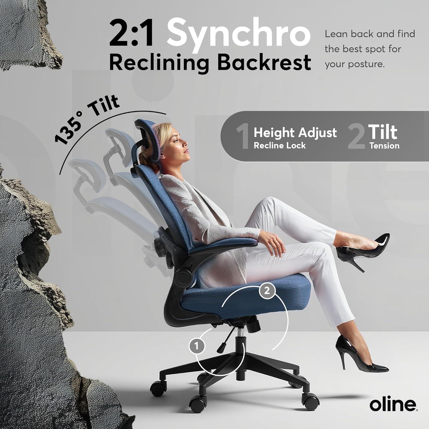 Navy Blue Mesh Ergonomic Office Chair with Adjustable Arms