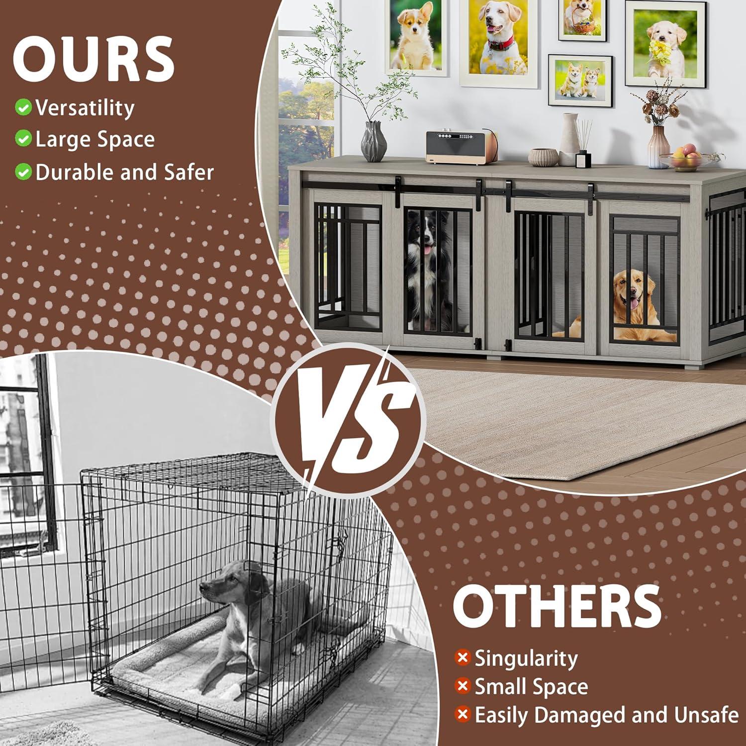 Tucker Murphy Pet™ Large Dog Crate Furniture for 2 Dogs, 71.6'' Steel Frame Dog Crate with Double Doors, Heavy Sturdy Dog Kennel