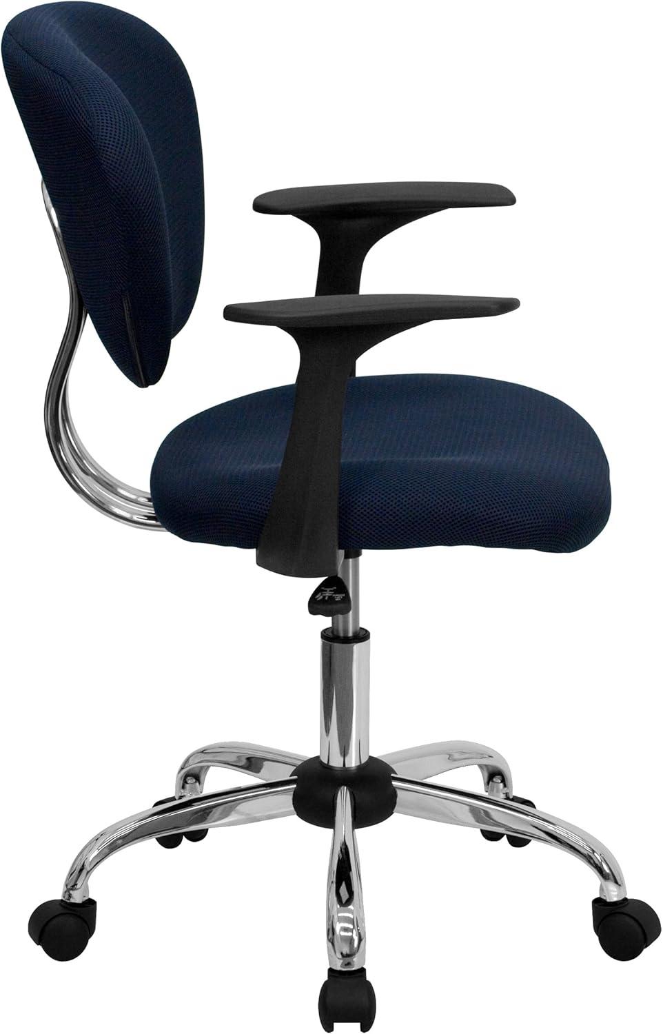 Flash Furniture Mid-Back Navy Mesh Padded Swivel Task Office Chair with Chrome Base and Arms