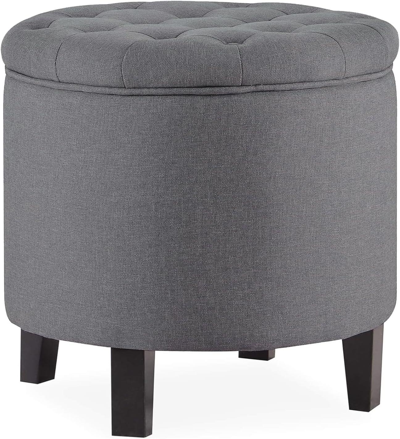 Belleze Nailhead Round Tufted Storage Ottoman Large Footrest Stool Lift Top, Gray