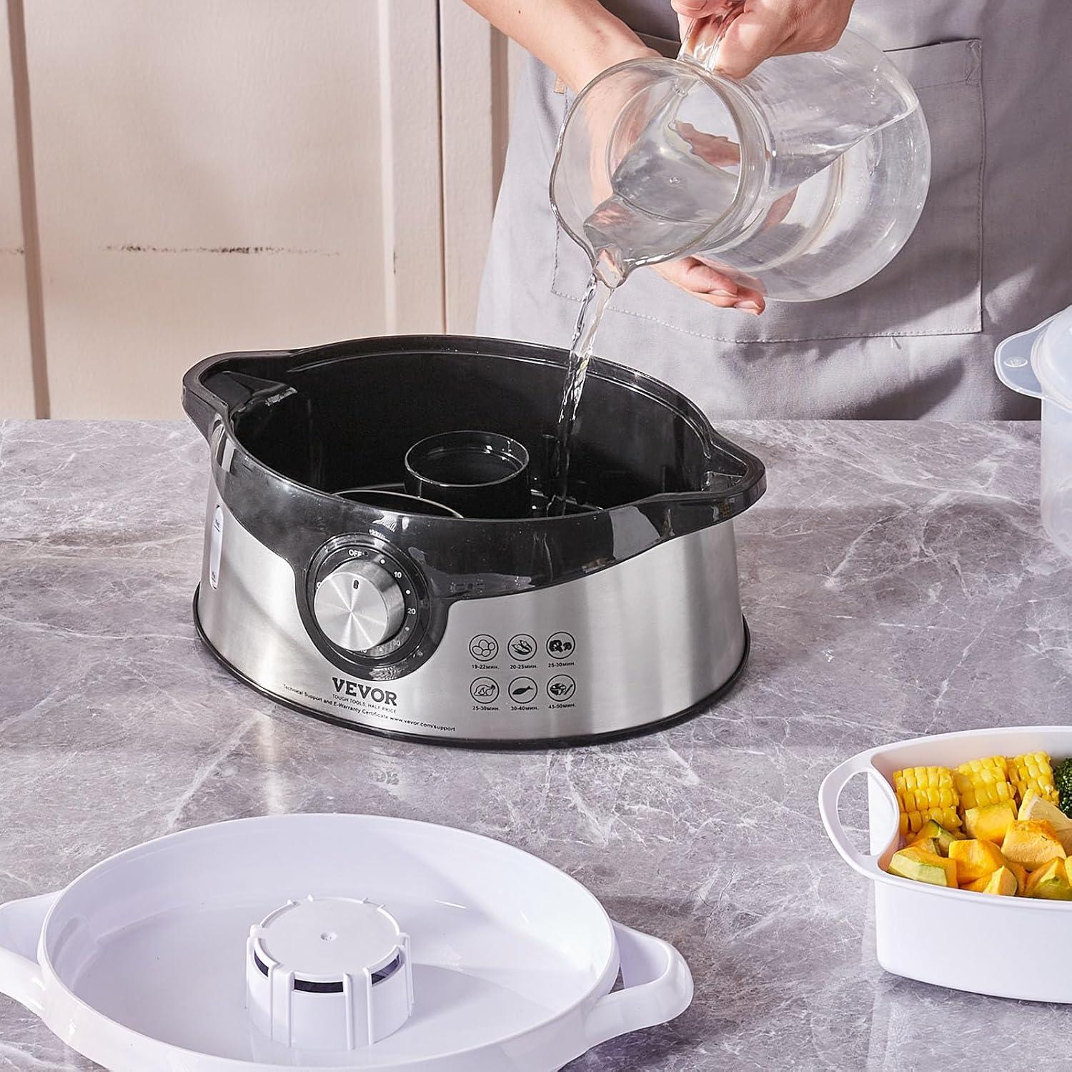 Black 9.5 Qt Electric Food Steamer with 3 Stackable Trays