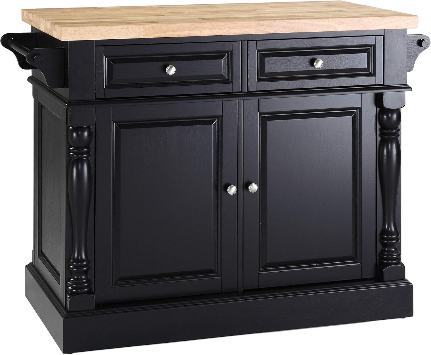 Oxford Butcher Block Kitchen Island Black - Crosley: Rolling Cart with Storage, Adjustable Shelves, Towel Bar