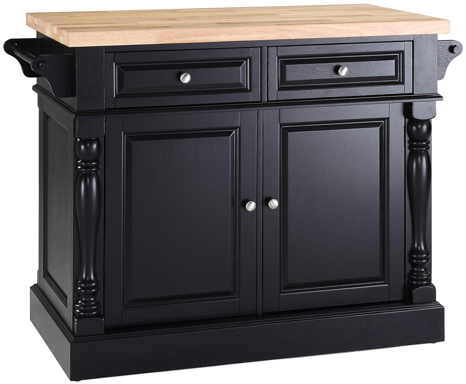 Oxford Butcher Block Kitchen Island Black - Crosley: Rolling Cart with Storage, Adjustable Shelves, Towel Bar