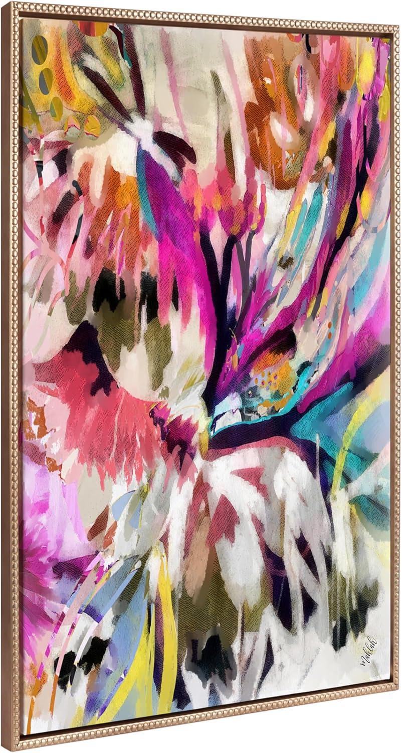 Kate and Laurel Sylvie Beaded Amaze Vintage Framed Canvas Wall Art by Inkheart Designs, 28x38 Gold, Abstract Colorful Wall Art Decor