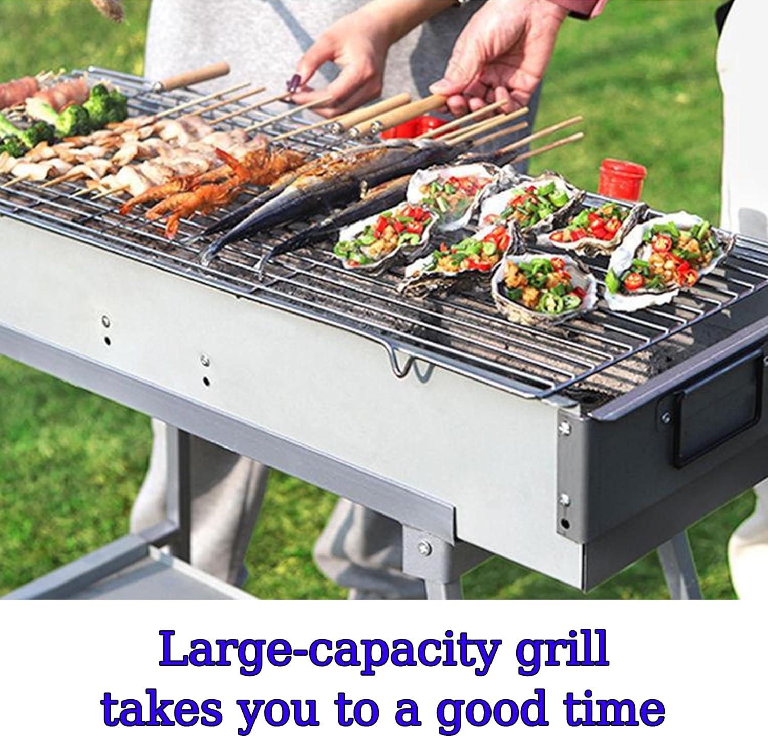 Portable Charcoal Grills, 32" x 8" Stainless Steel Folded Camping Grill Kebab Skewer BBQ Barbecue Grill Kit for Garden Backyard Party Picnic Travel Home Outdoor Cooking Use