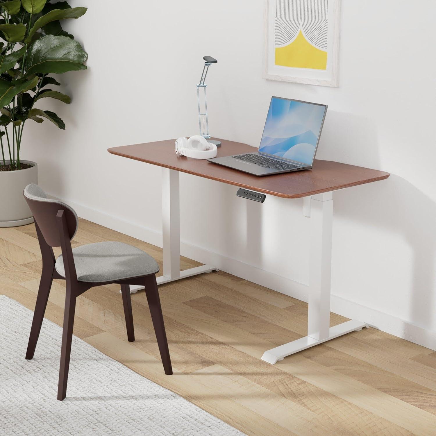 Hazel Wood Adjustable Height Electric Standing Desk with T-Shape Base