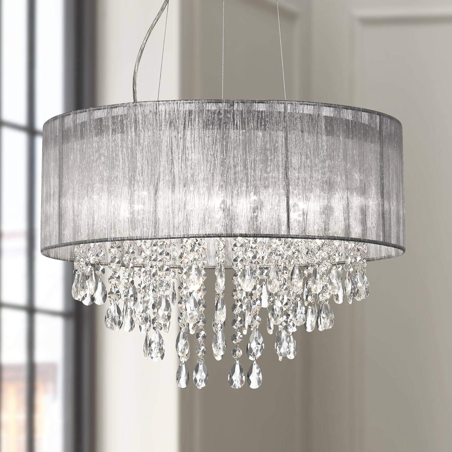 Jolie 20" Chrome Crystal Drum Shade Chandelier