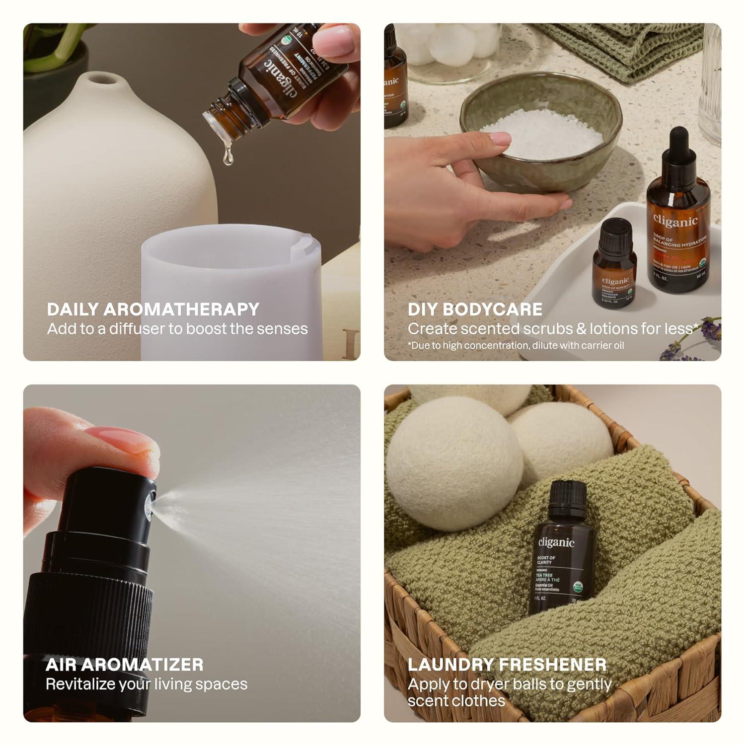 Cliganic Organic Aromatherapy Set - Top 8 Essential Oils - 8x0.17oz