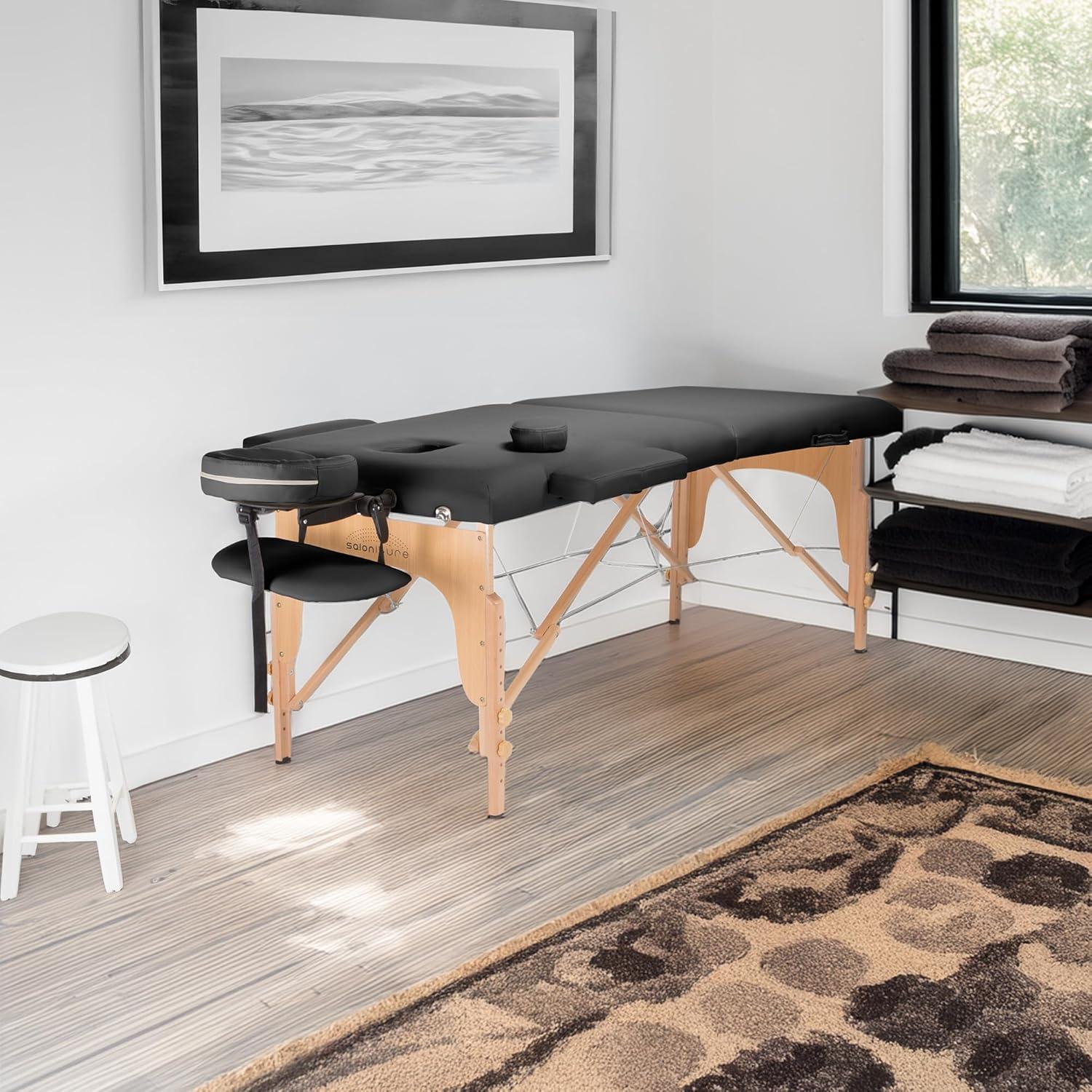 Saloniture Portable Professional Folding Massage Table with Carrying Case - Black