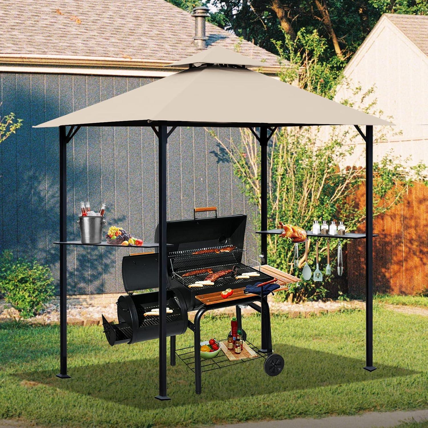 Beige Polyester Double Roof Grill Gazebo Canopy Top