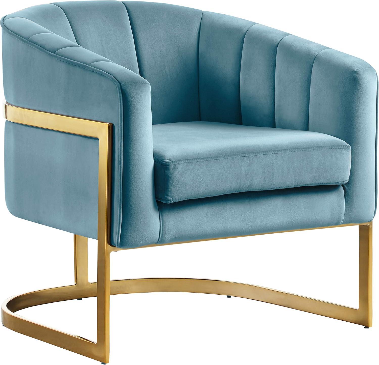 Meridian Furniture Carter Aqua Velvet Accent Chair with Stainless Steel Base