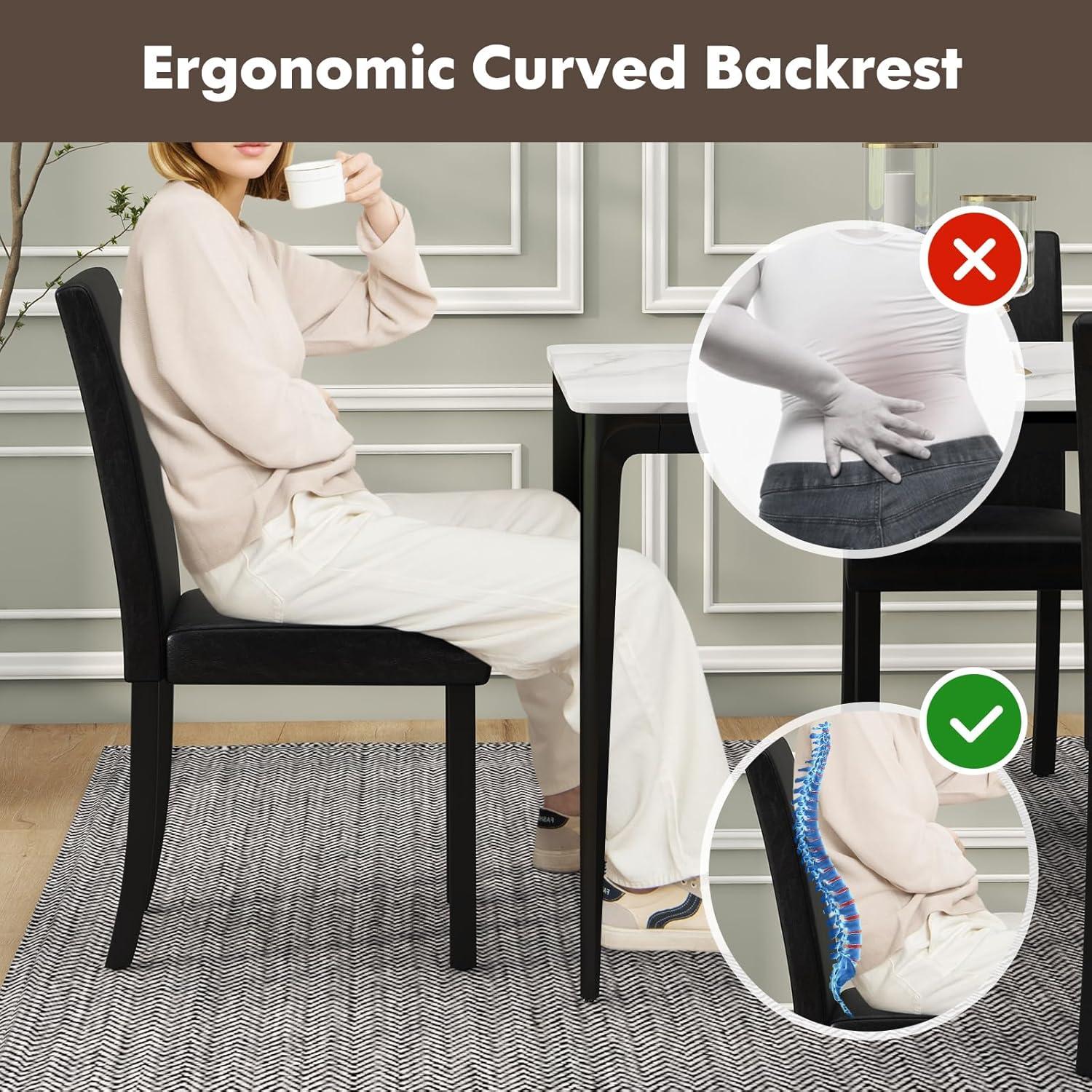 Tangkula Dining Chair Set of 4 w/ Acacia Wood Frame & Rubber Wood Legs Padded Backrest Black