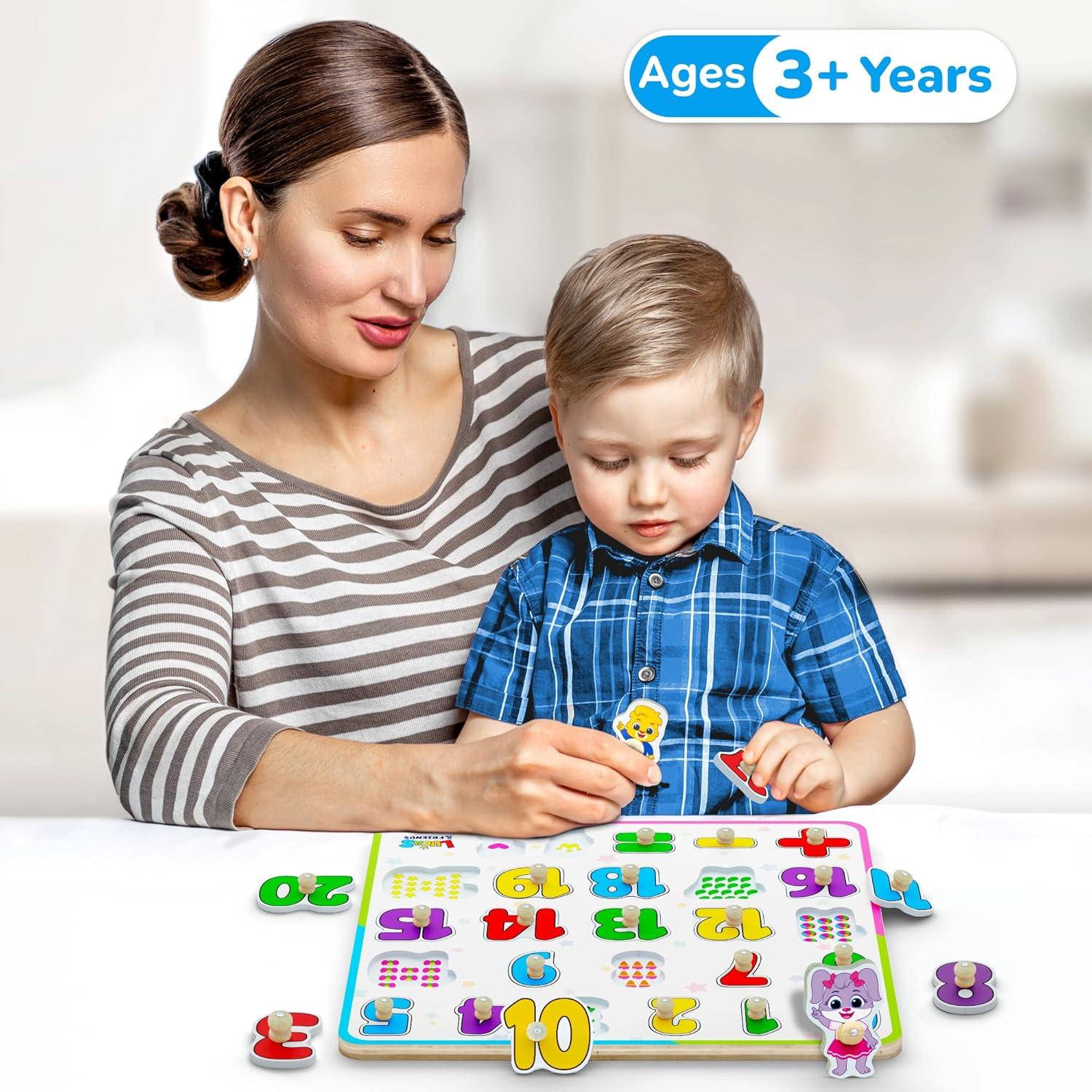 Lucas & Friends Wooden Numbers Puzzle for Toddlers, Learn Numbers & Counting Puzzle Board