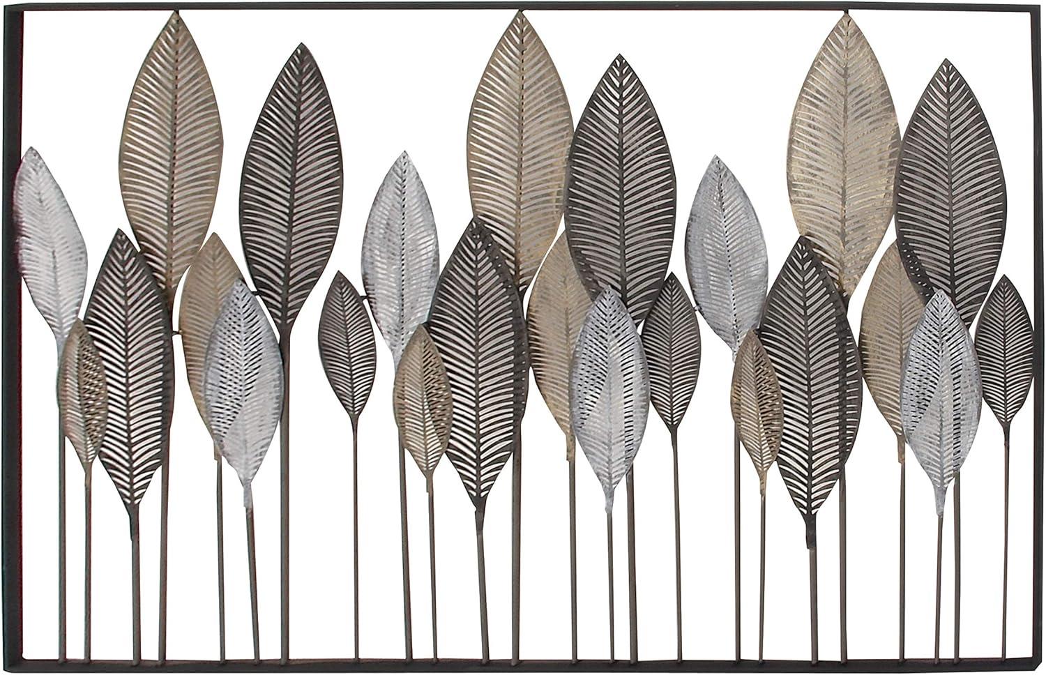 DecMode Bronze Metal Tall Cut-Out Leaf Wall Decor with Intricate Laser Cut Designs