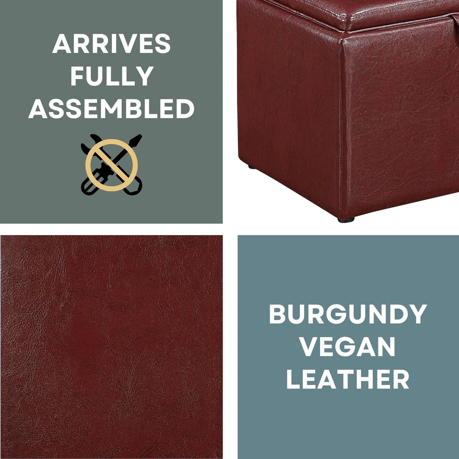 Designs4Comfort Accent Storage Ottoman, Burgundy Faux Leather