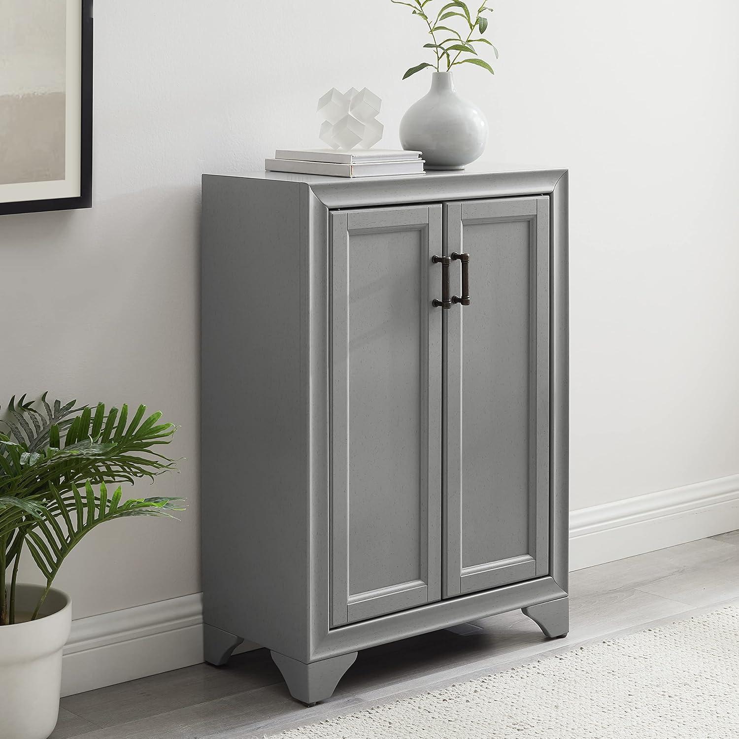 Distressed Gray Adjustable Shelf Bathroom Accent Cabinet