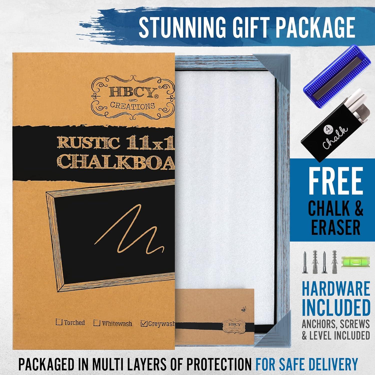 HBCY Creations Rustic Blue Magnetic Wall Chalkboard, 18" x 24", Framed Decorative Chalkboard with Eraser - For Kitchen, Weddings, Restaurant Menus and More!