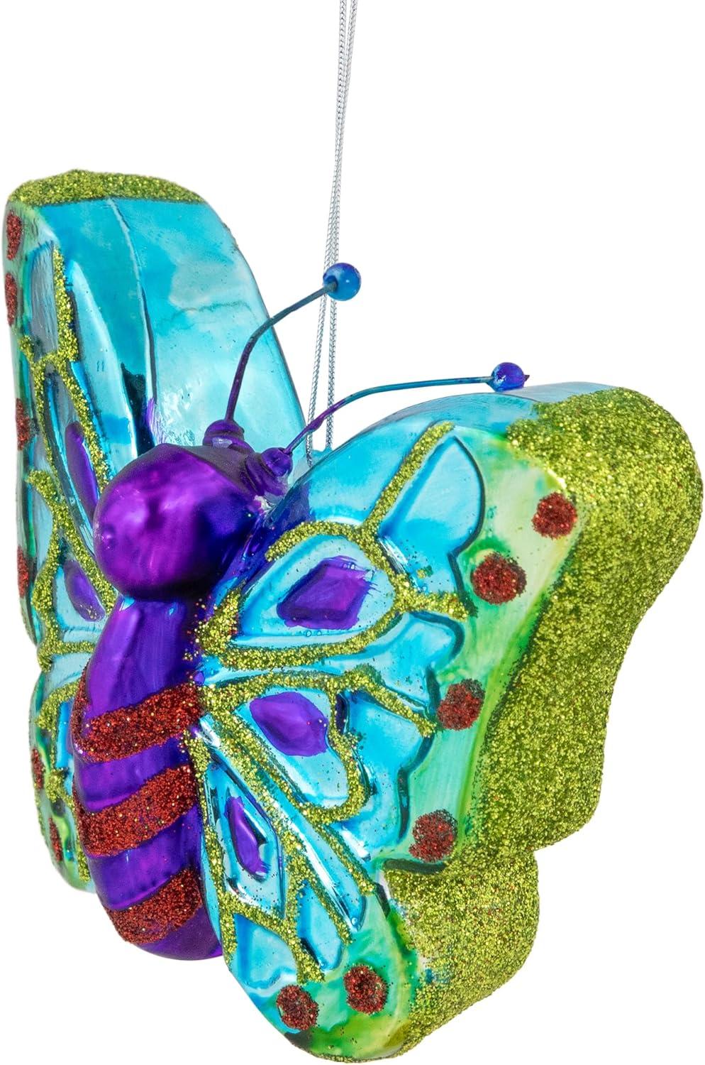 Northlight 4.5" Blue and Pink Butterfly Glass Christmas Ornament