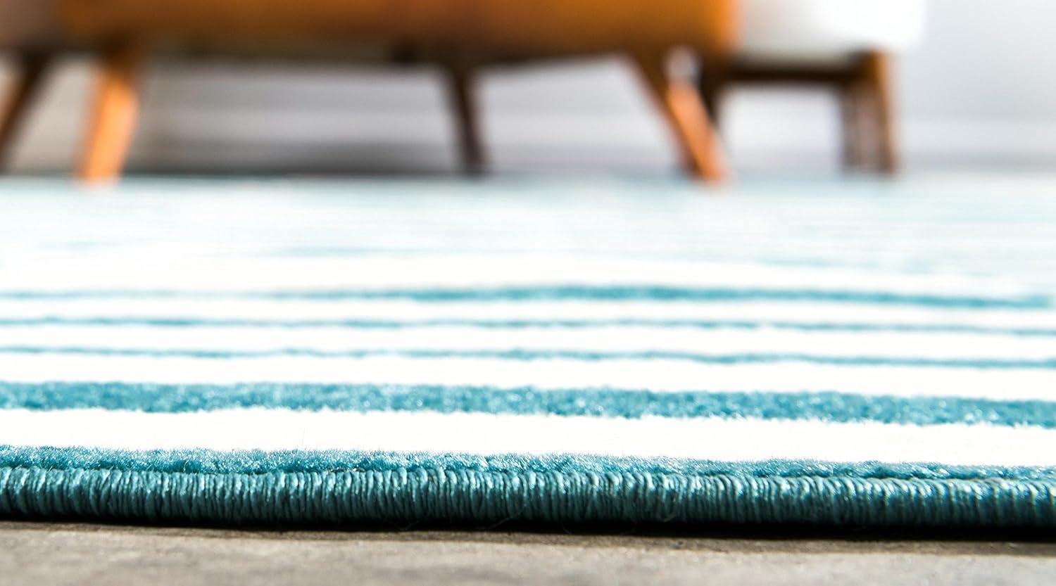 Unique Loom Williamsburg Collection Area Rug - Striped (4' 1" x 6' 1" Rectangle Turquoise/Ivory)