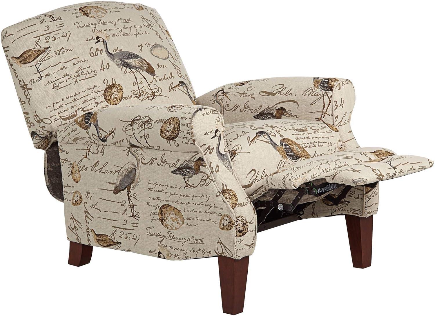 Kensington Hill Birdsong Script and Bird Recliner Chair Modern Armchair Comfortable Push Manual Reclining Footrest for Bedroom Living Room Reading