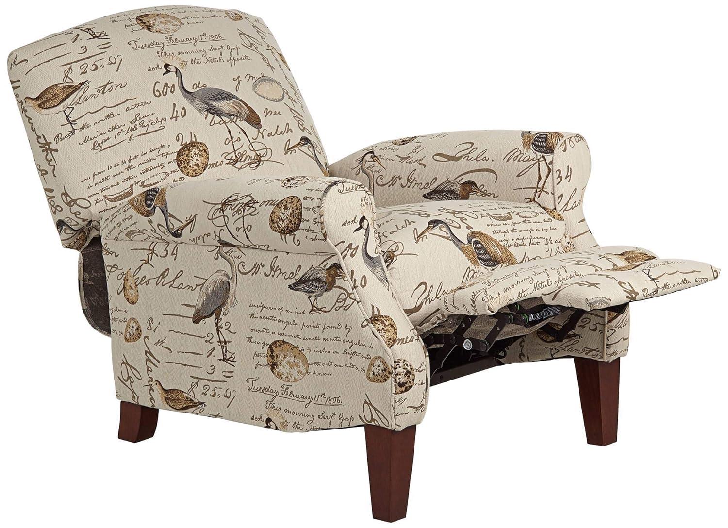 Kensington Hill Birdsong Script and Bird Recliner Chair Modern Armchair Comfortable Push Manual Reclining Footrest for Bedroom Living Room Reading