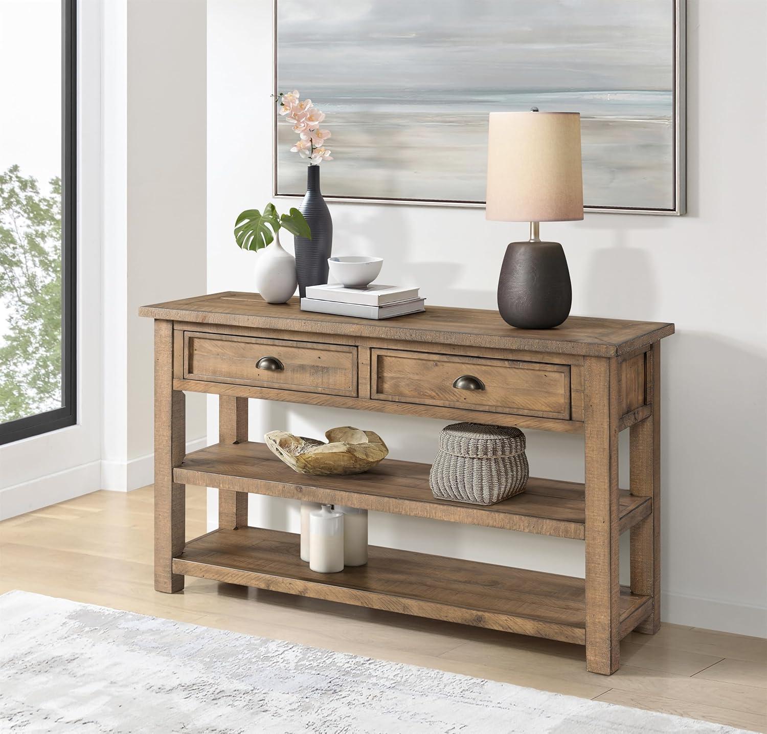 Coastal Style Rectangular Wooden Console Table with 2 Drawers, Brown- Saltoro Sherpi