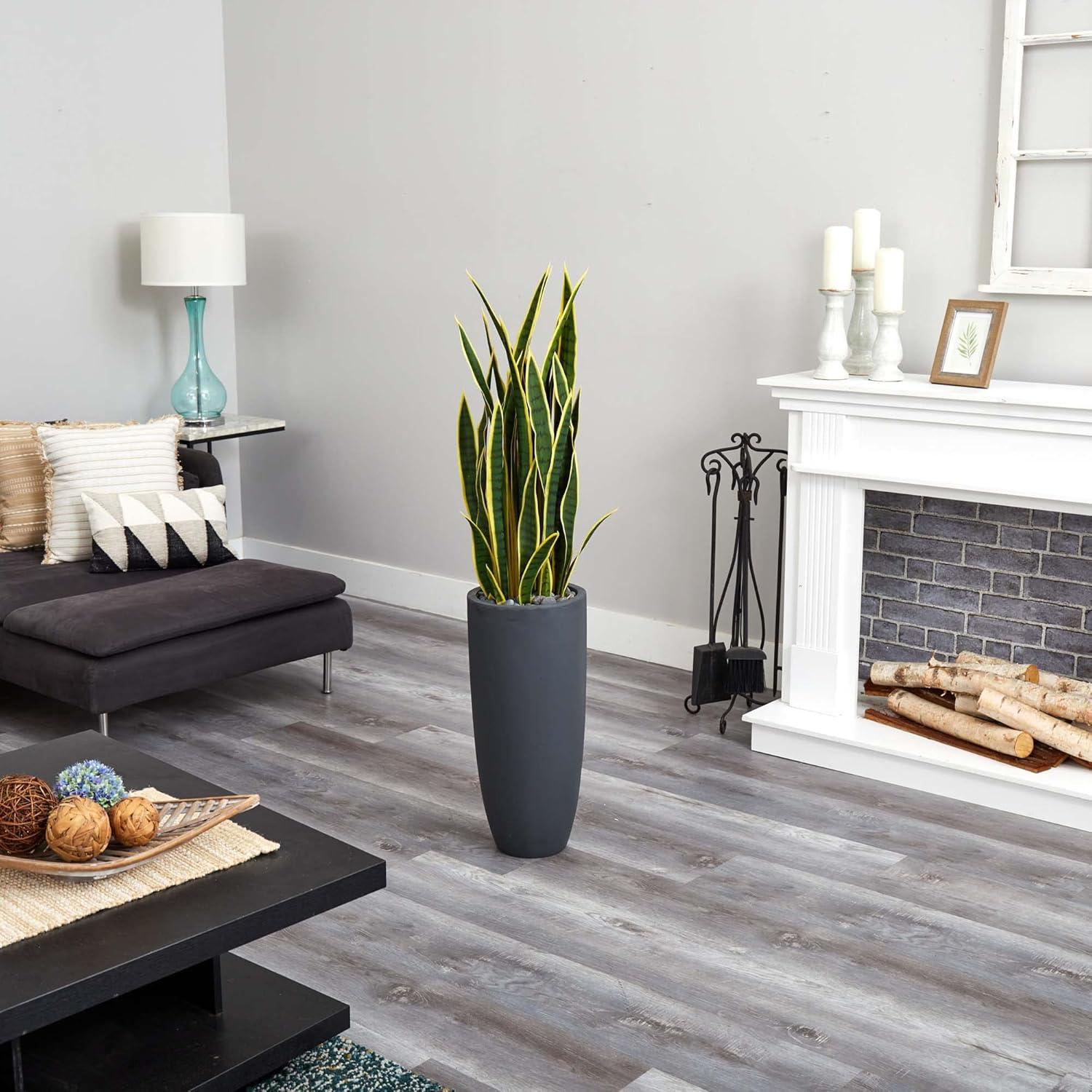 Nearly Natural 4.5-ft Artificial Sansevieria Snake Plant in Gray Planter