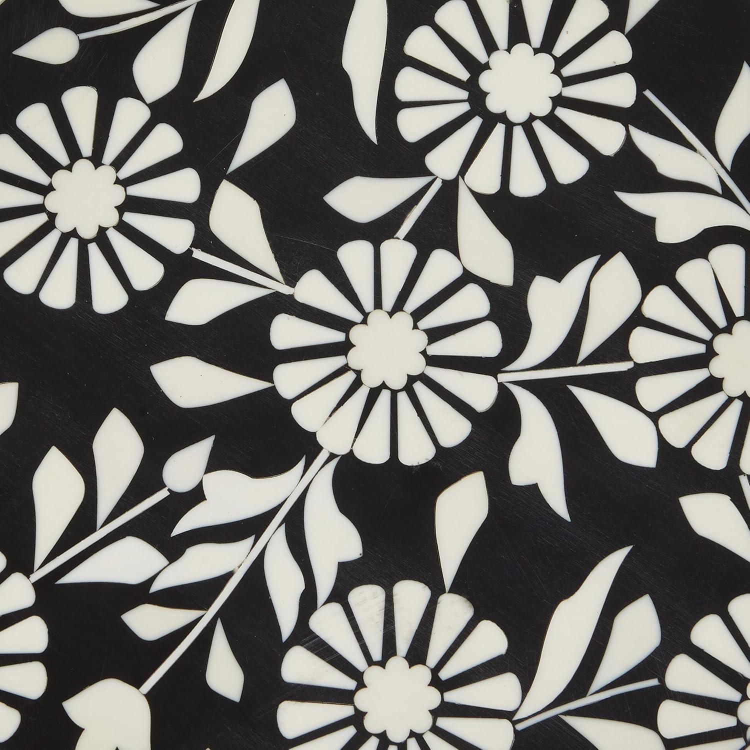 OSP Home Furnishings Round Side Table, Set of 2, Mosaic Black and White Top with Black Metal Base