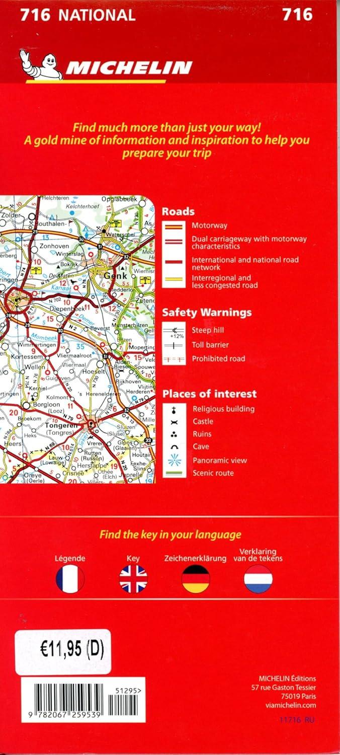 Belgium Luxembourg Red and Blue Tourist Map
