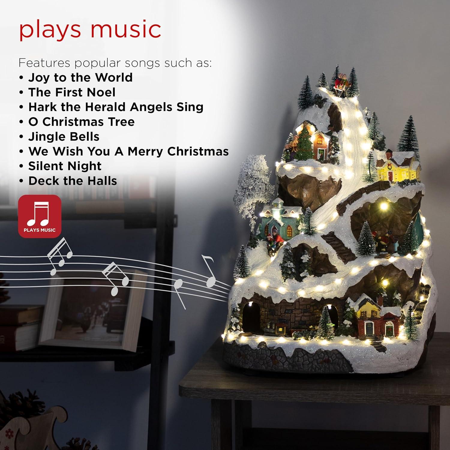 18-Inch Snowy Mountain Village with LED Lights and Music