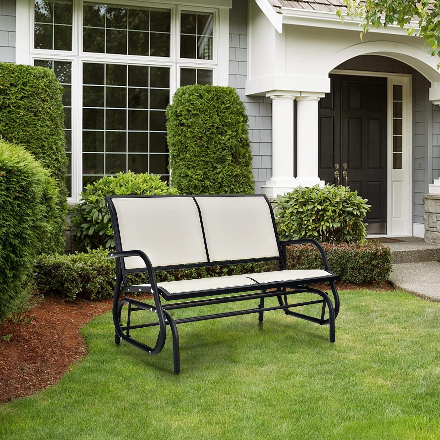 Costway Patio Swing Glider Bench Loveseat Rocking Chair Backyard Poolside Beige