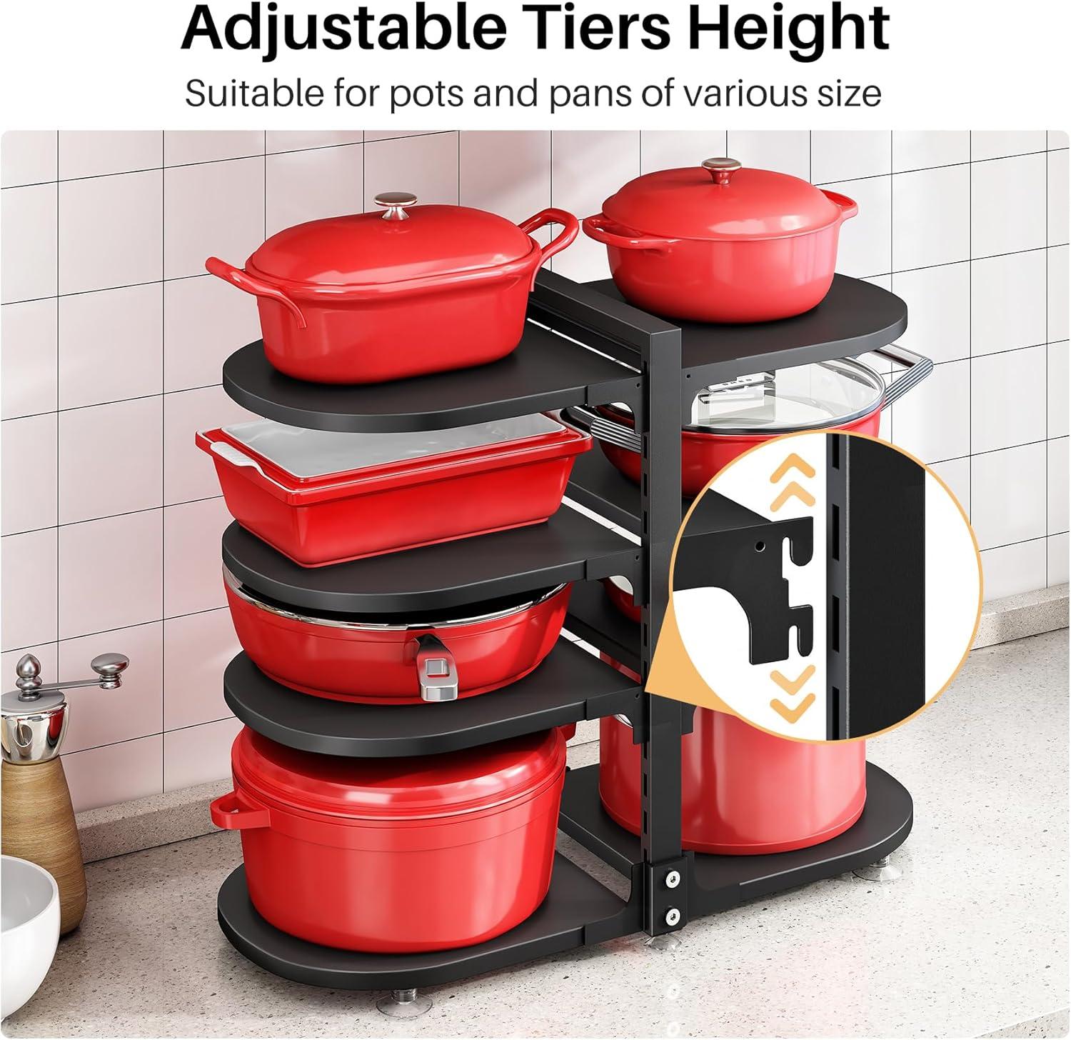 Pot and Pan Organizer for Cabinet, 8 Tier 21” Adjustable Cabinet Pan Organizer Rack Heavy Duty Pot Rack for Kitchen Storage, Snap-on Pot Pan Organizer with Panels for Stockpot and Steamer (Round)