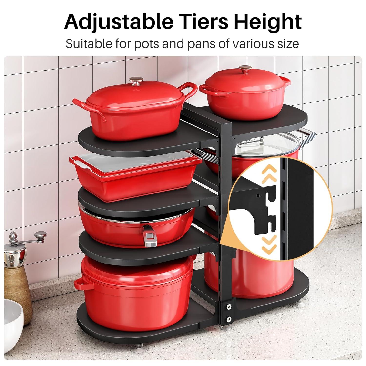 Pot and Pan Organizer for Cabinet, 8 Tier 21” Adjustable Cabinet Pan Organizer Rack Heavy Duty Pot Rack for Kitchen Storage, Snap-on Pot Pan Organizer with Panels for Stockpot and Steamer (Round)