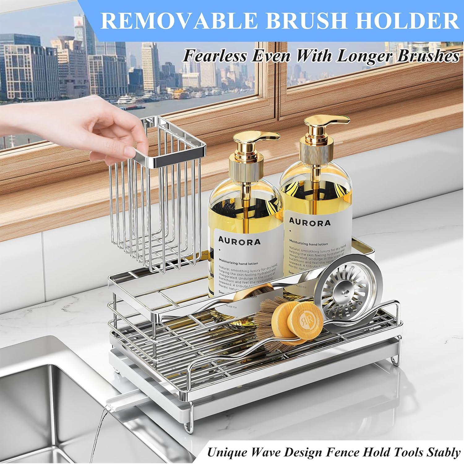 COAHAHA Rust Resistant Stainless Steel Sink Caddy - Large Capacity With Removable Brush Rack