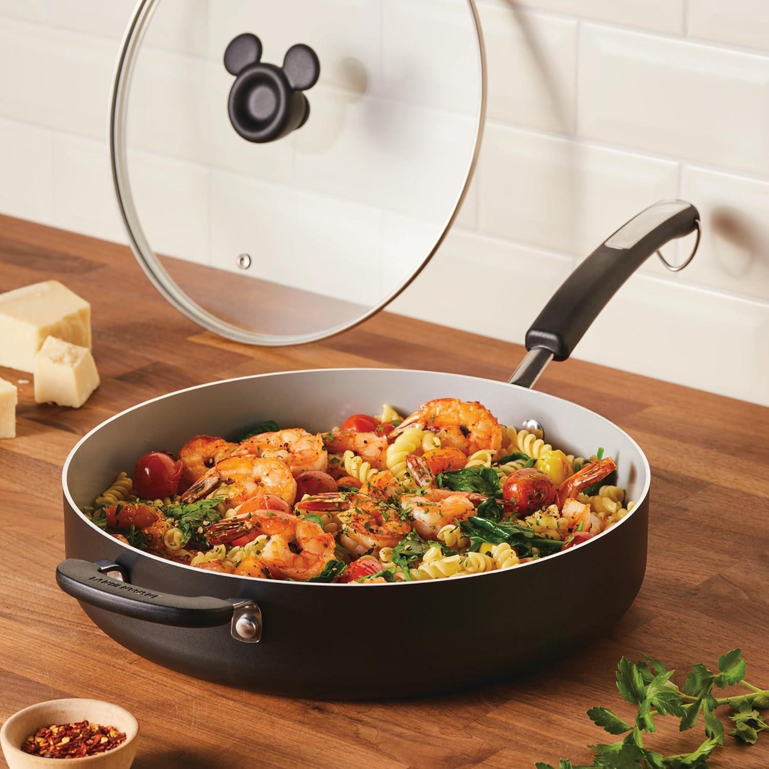 Farberware Farberware Disney Monochrome Ceramic Nonstick Sauté Pan with Lid, 4.5 Quart, Black