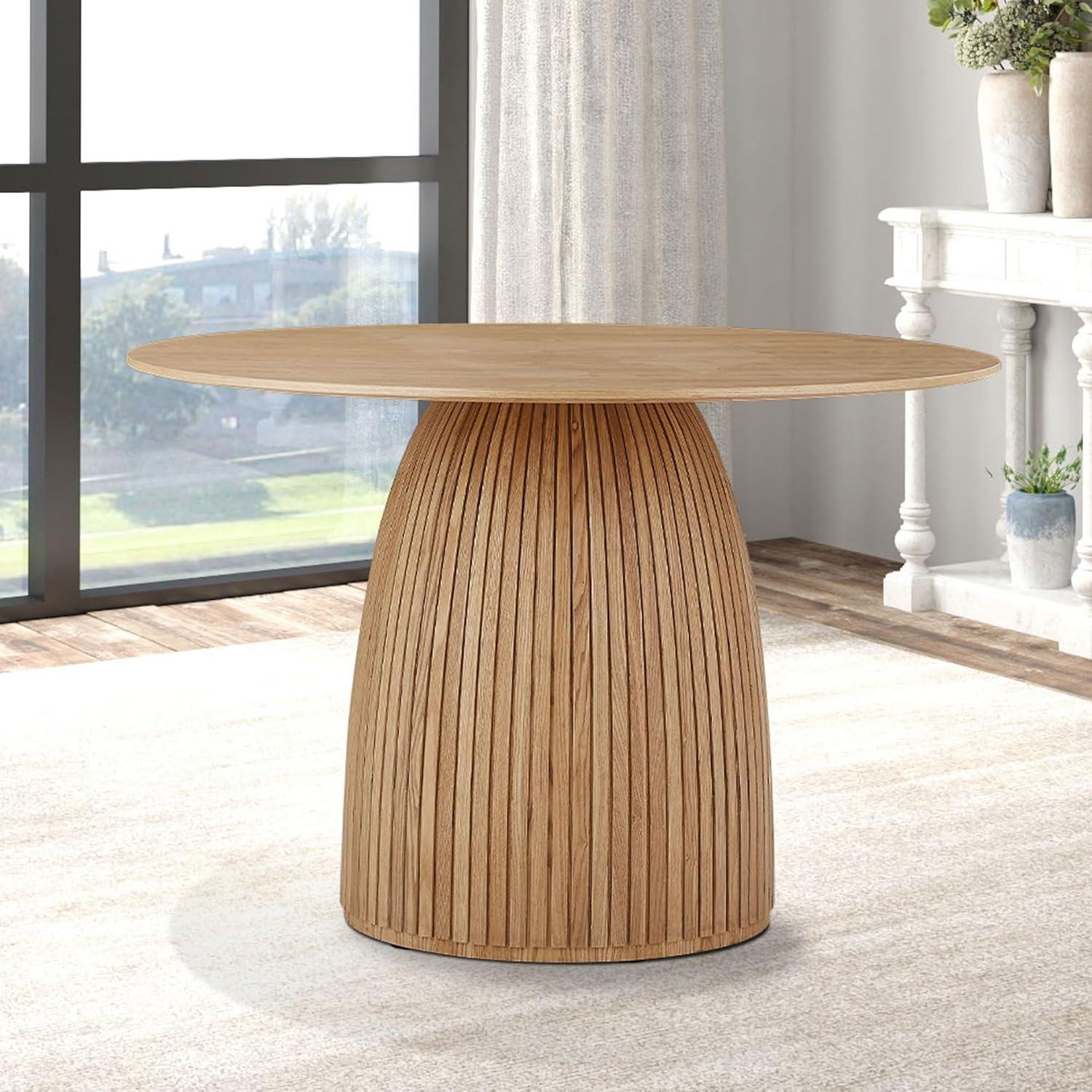 47'' Round Oak Pedestal Dining Table with MDF Top