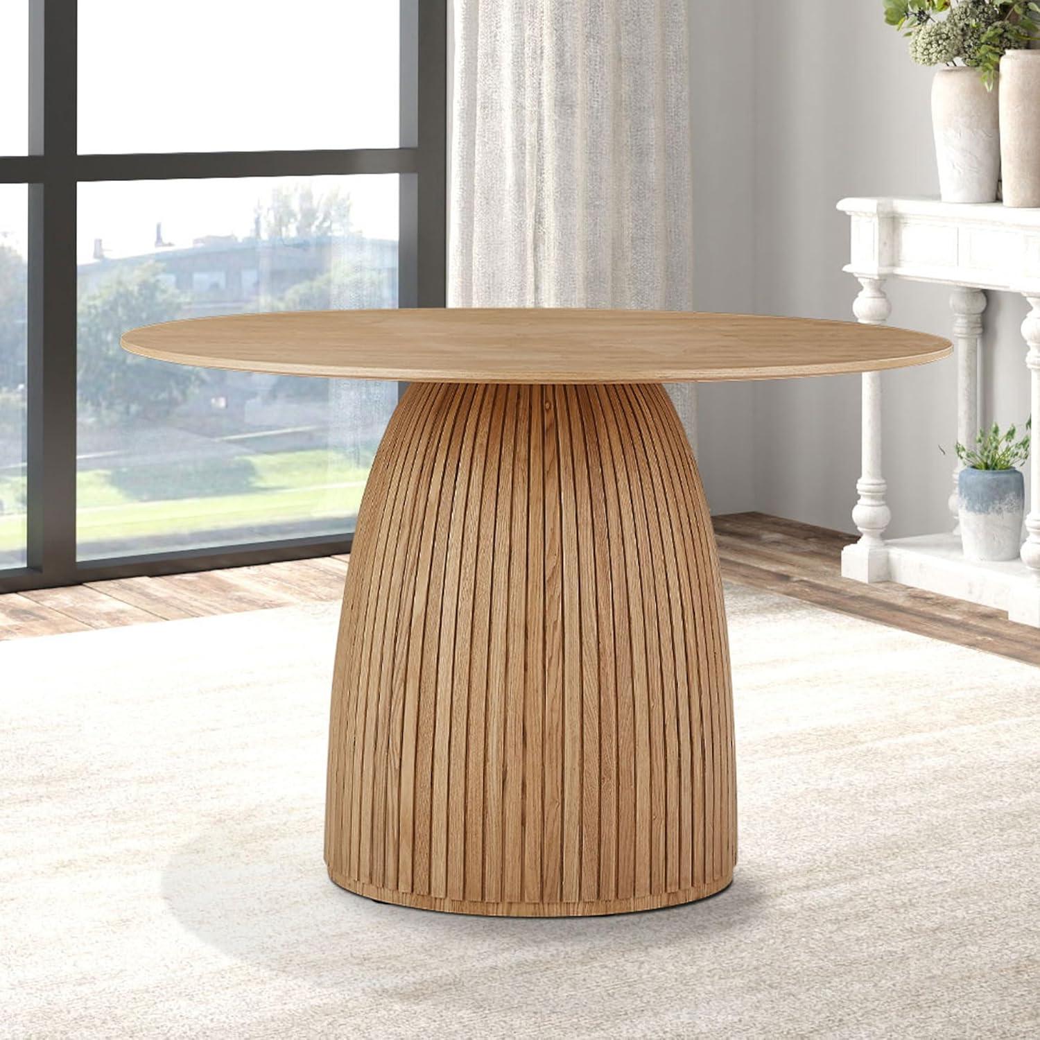 Round Dining Table for 4 to 6, 47.24" Modern Wood Kitchen Table Mid Century Circular Tabletop Curved Base Restaurant Furniture for Dining Room Kitchen Leisure Coffee Table, Oak
