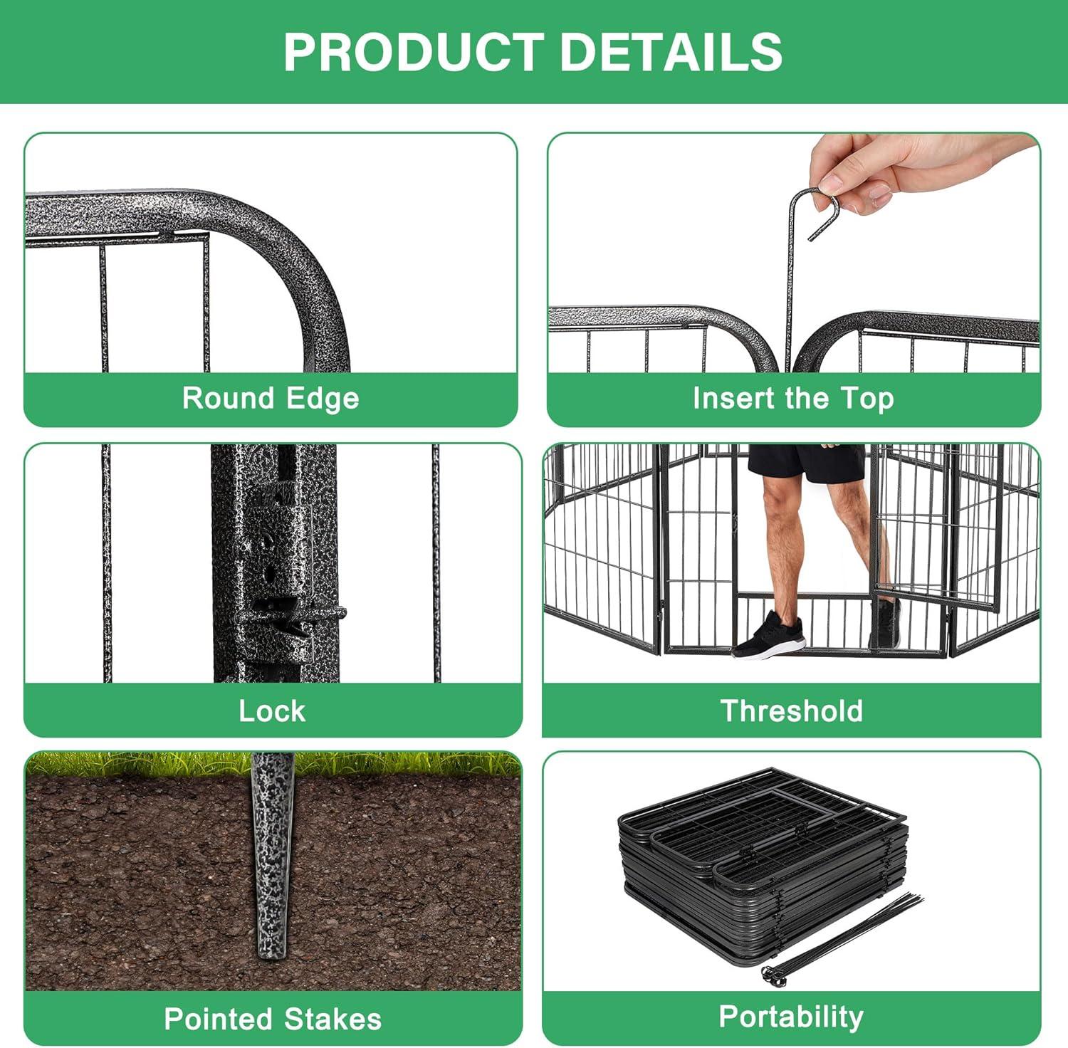 FDW Dog Playpen Pet Dog Fence 2-32 Panels  24/32/40"H Metal Dog Pen Outdoor Exercise Pen with Doors for Large/Medium /Small Dogs for RV,Camping,Yard