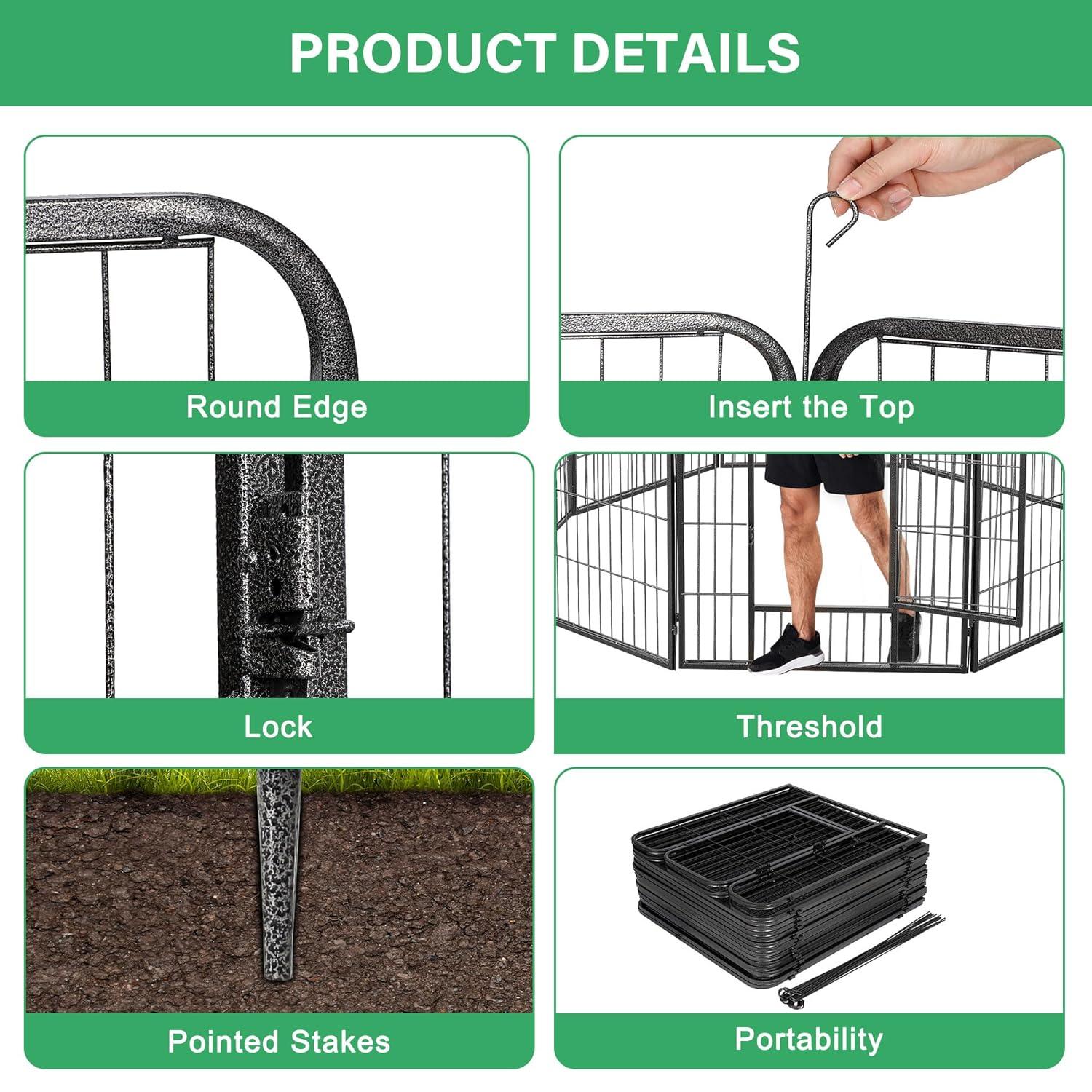 FDW Dog Playpen Pet Dog Fence 32" Height 16 Panels Metal Dog Pen Outdoor Exercise Pen with Doors for Large/Medium /Small Dogs Camping,Yard