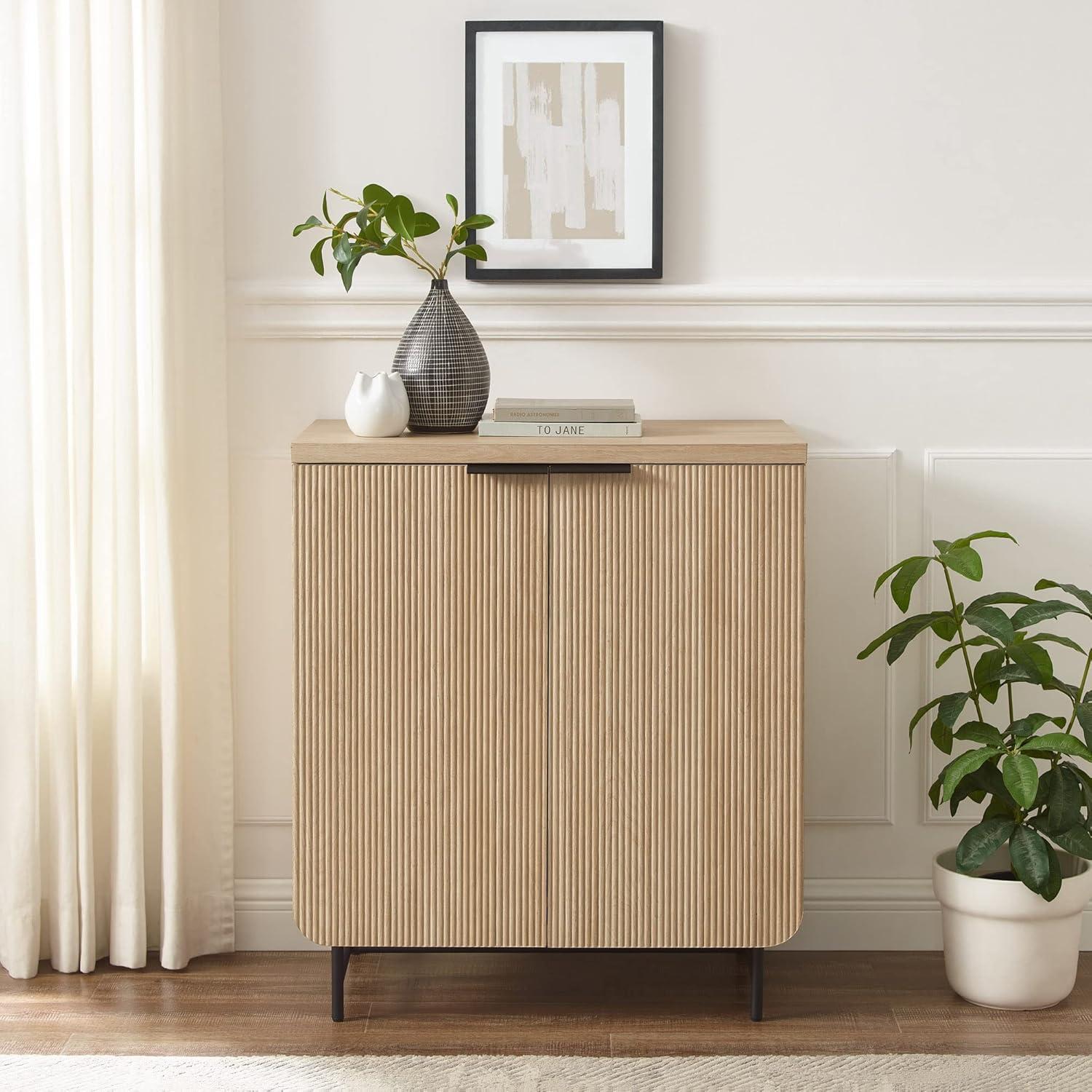 32" Coastal Oak and Black Fluted-Door Accent Cabinet